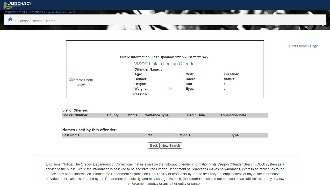 Oregon Offender Search