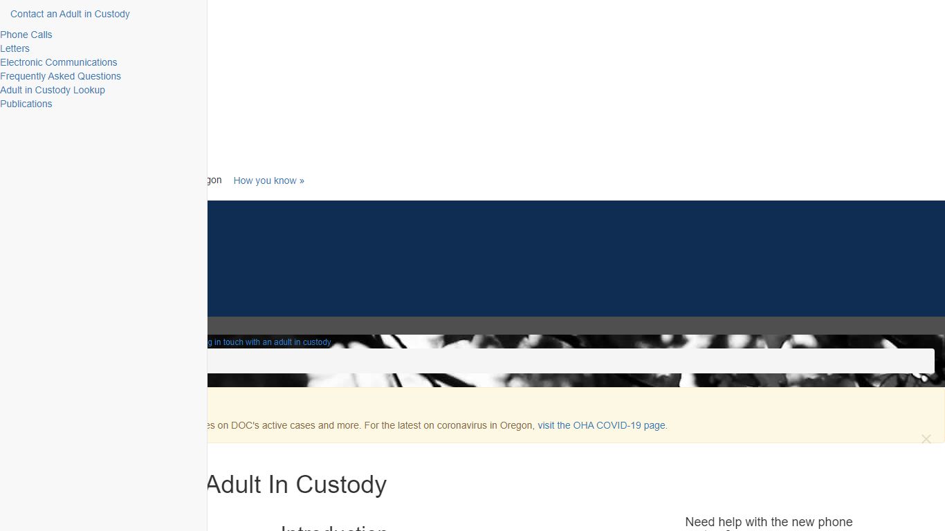 Contact an Adult In Custody - State of Oregon